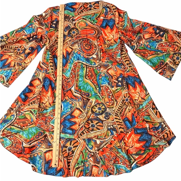 CHICME Boho Abstract Print‎ Kimono Style Wrap Dress Bell Sleeve - Picture 12 of 13